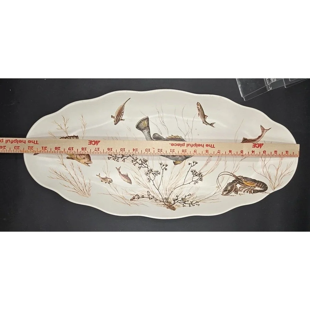 Fish Platter Montage of the Lake River Trout Crawfish Bass‎ Waverly Melamine